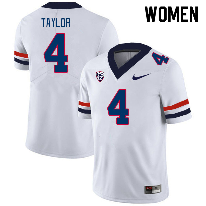 Women #4 Isaiah Taylor Arizona Wildcats College Football Jerseys Stitched-White - Click Image to Close